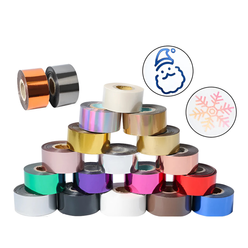 Roll of golden electrochemical aluminium hot stamping foil for leather and plastic branding.