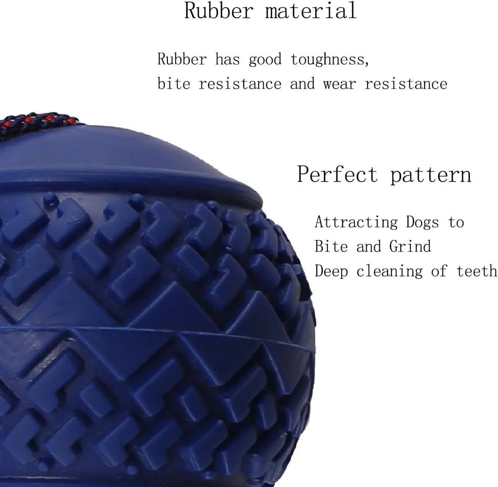 Blue dog ball with rope toy showing textured surface and 29cm length