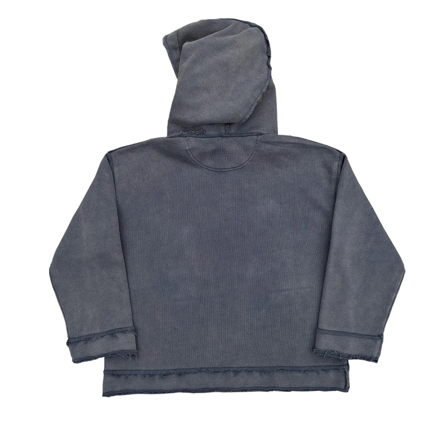 Dark blue hoodie with The Sun Also Rises graphic print on back, showing long sleeves and hood.