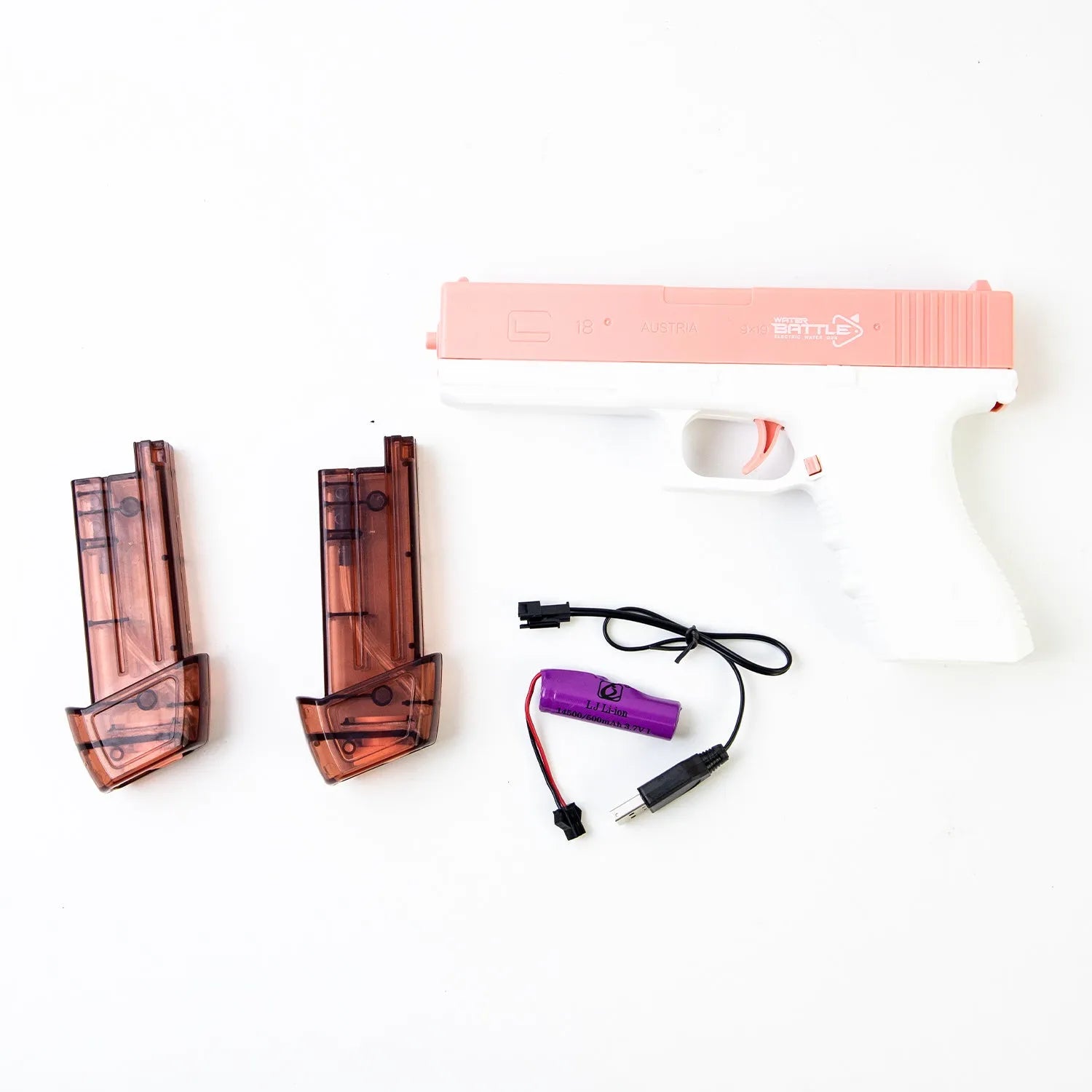 Blue electric water gun with automatic water absorption and USB charging cable