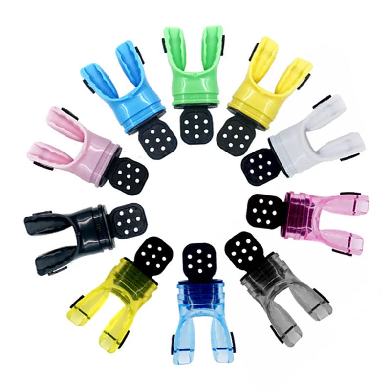 Edible silicone diving mouthpiece in multiple colour options showing 110mm length