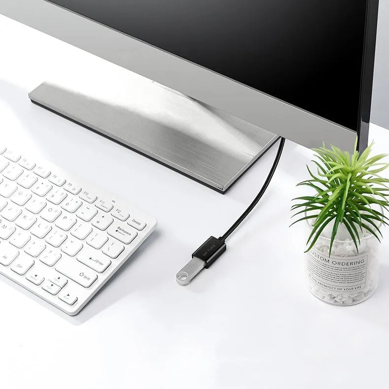 Black USB male to female extension cable showing connector details, available in various lengths.