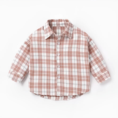 Boys' cotton lattice shirt with animal cartoon patterns in multiple colours