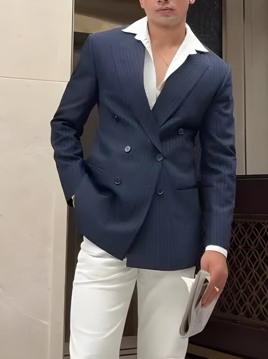 Men's classic striped double-breasted blazer jacket regular fit