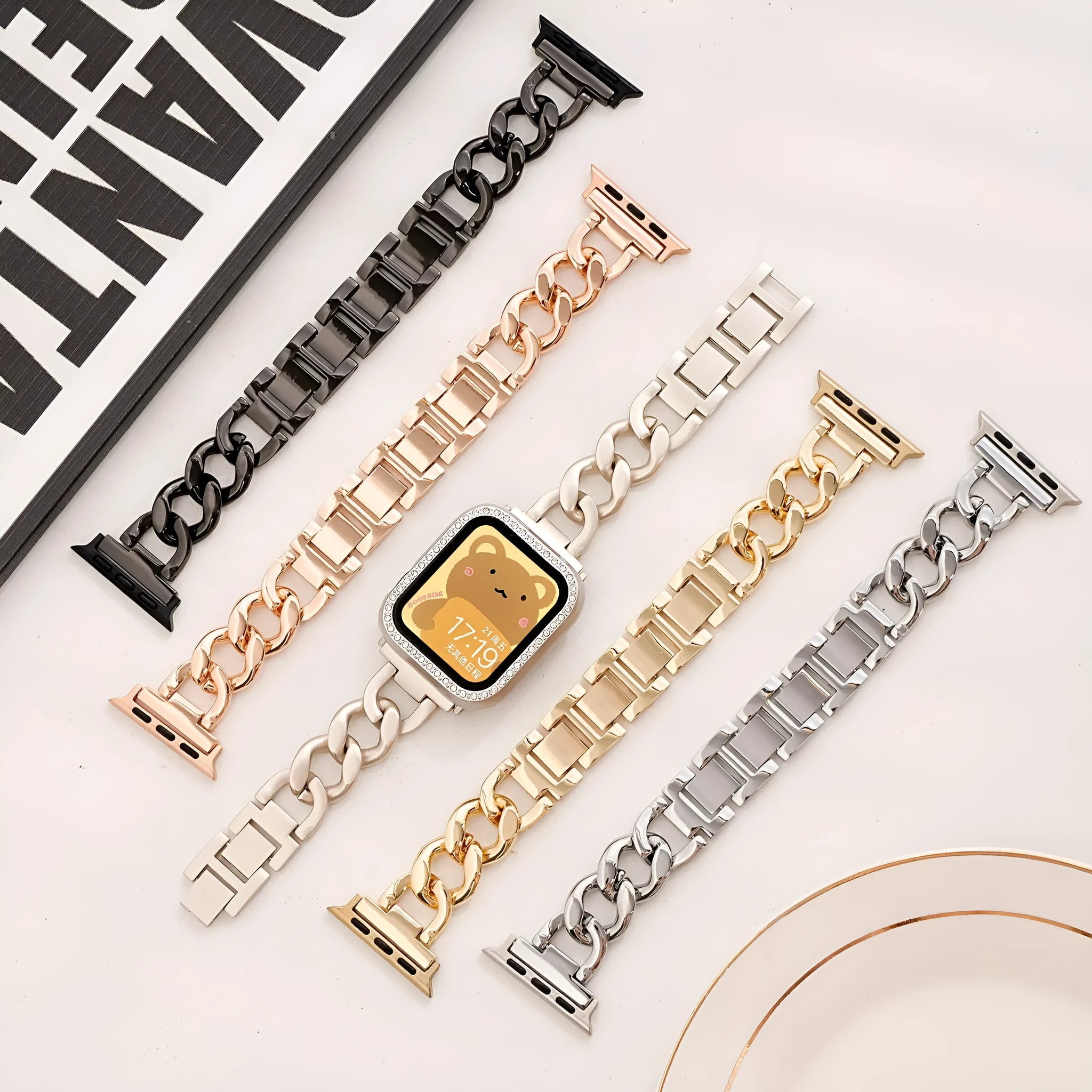 Denim pattern metal chain watch strap for Apple Watch in silver colour