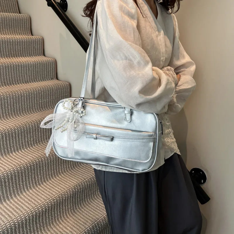 Women's square PU leather shoulder bag with flap closure and double straps in multiple colour options