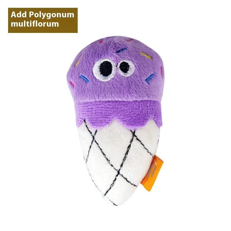 Polygonum multiflorum catnip cat molar pillow toy in six food designs: burrito, cone, cucumber, mushroom, pineapple, pizza