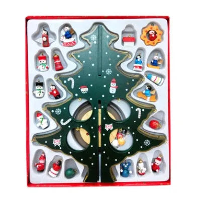 Hand-painted wooden Christmas tree desktop decoration in red and green, 36cm tall