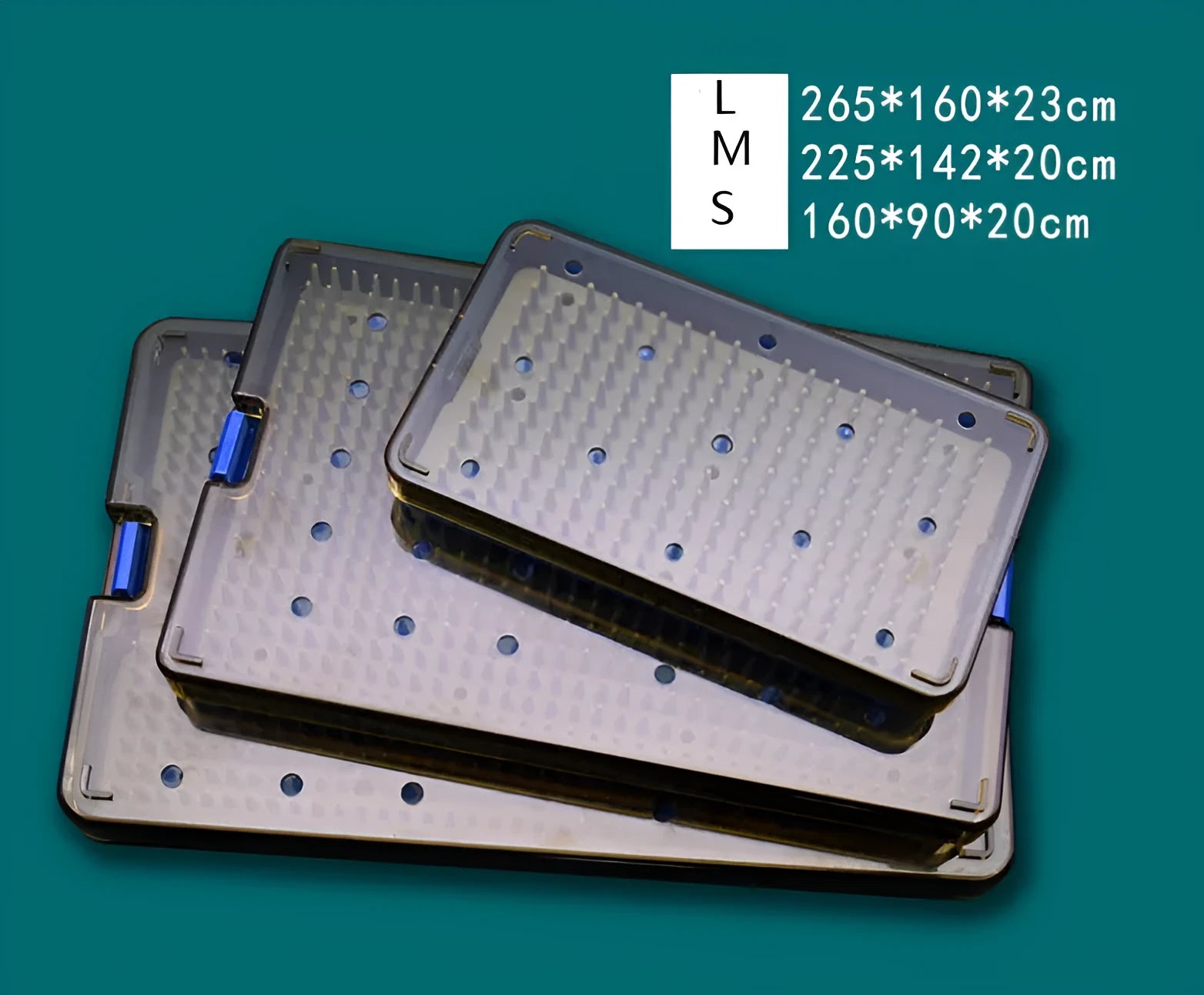 A silicone disinfection box in three different sizes for UV sterilisation wipes.