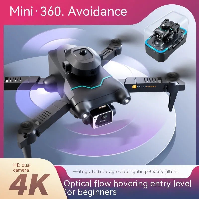 Four-axis aerial photography drone with obstacle avoidance sensors and camera, measuring under 30cm