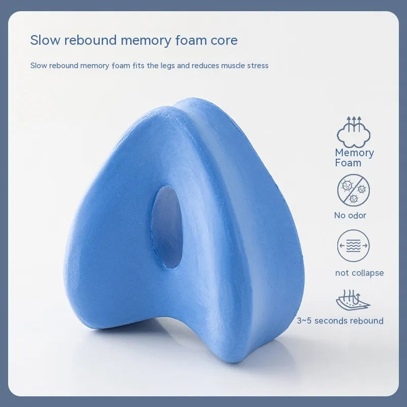 Love heart-shaped memory foam leg pillow in blue colour showing contouring support design