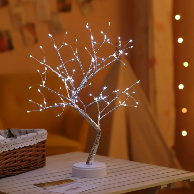 USB-powered Christmas tree light with touch control and 108 LED lights in festive decoration setting