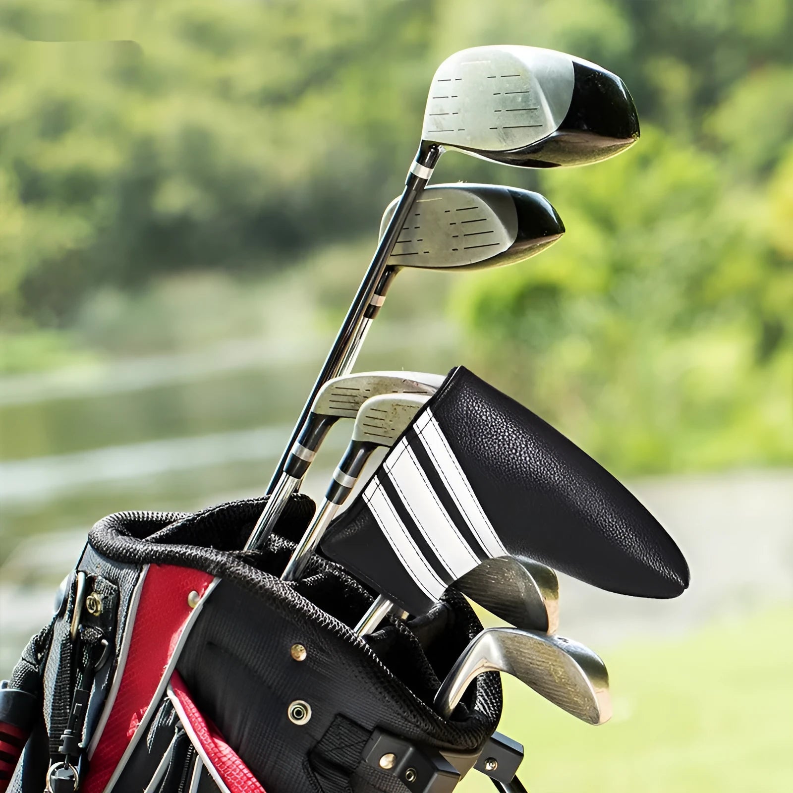 Black PU leather golf push rod sleeve cover for cart protection