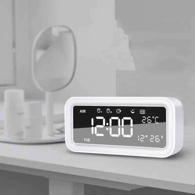 Blue multifunctional LED atmosphere light alarm clock with digital display and rectangular design
