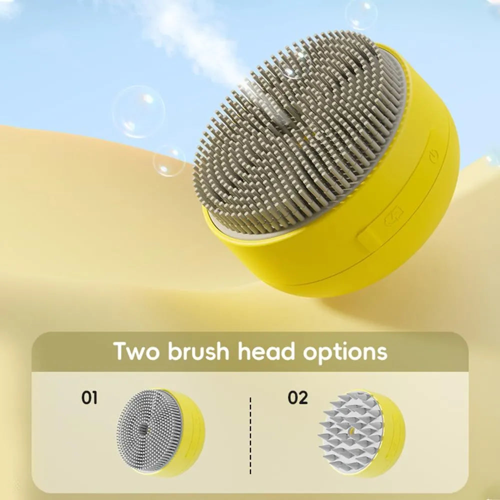 Green and yellow rechargeable silicone cat steam brush for grooming tangled hair