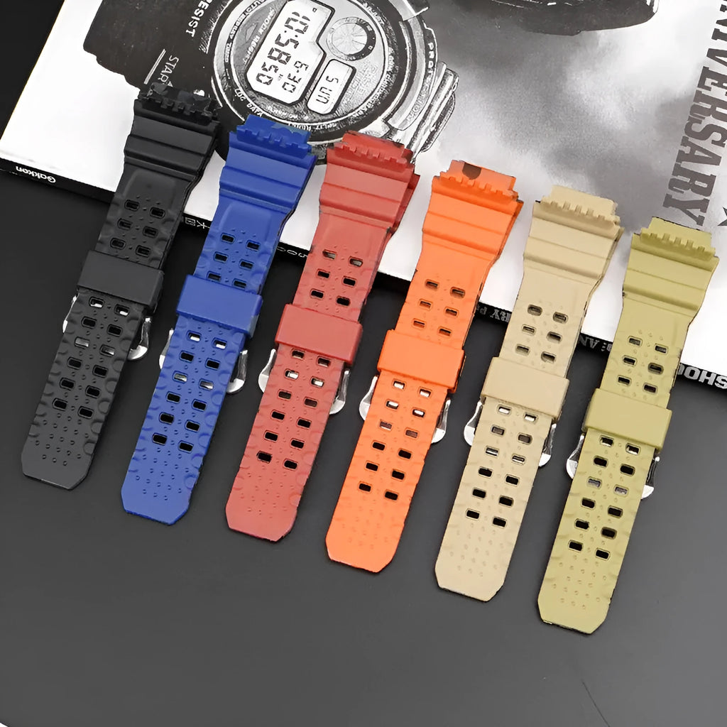Camouflage TPU watch strap with silver buckle in various colour options