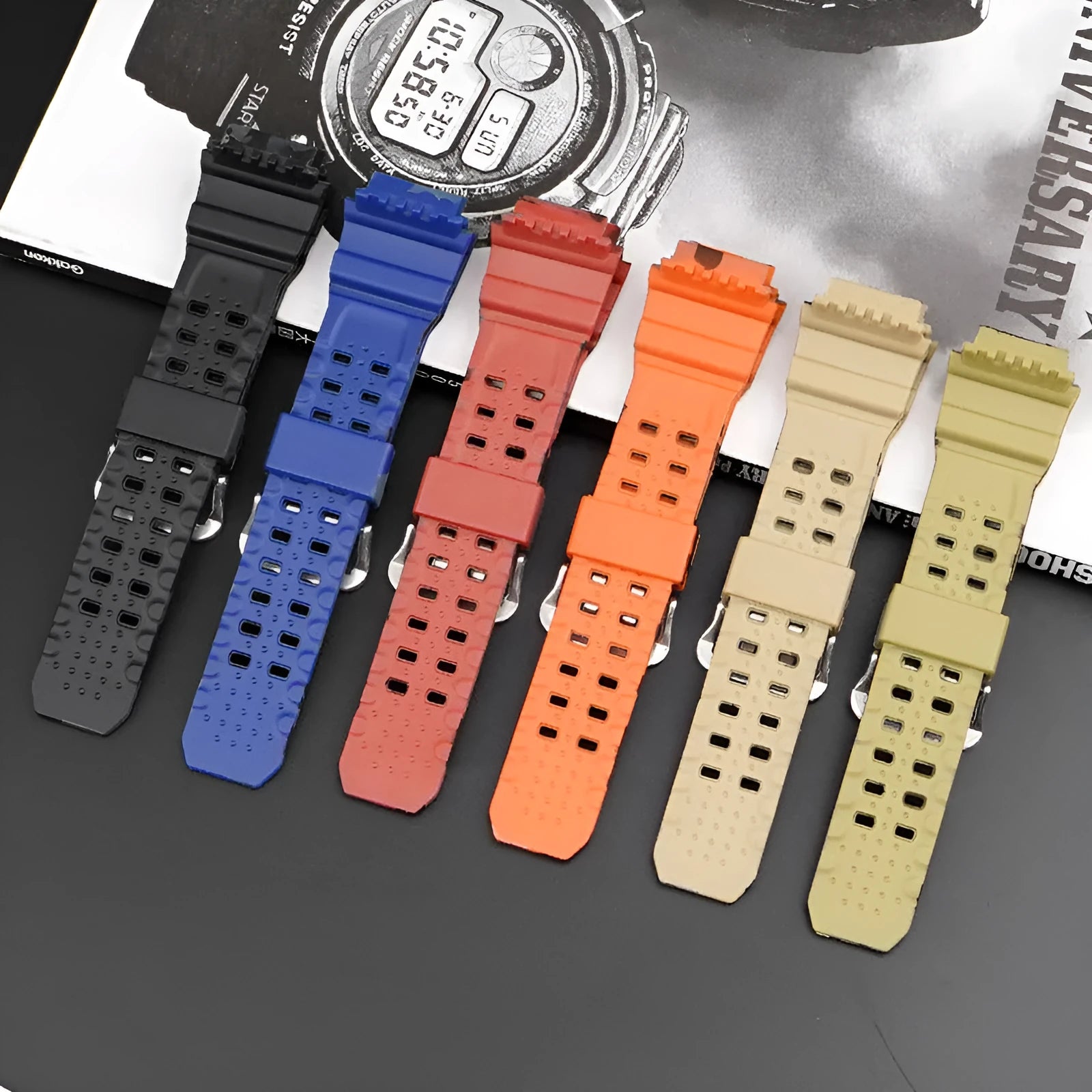 Camouflage TPU watch strap with silver buckle in various colour options