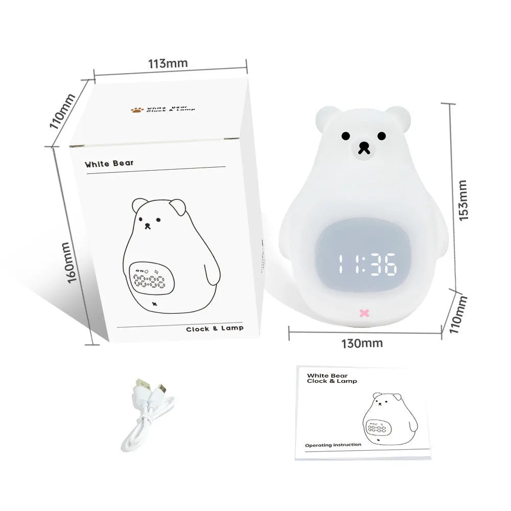White bear cartoon silicone night light with remote control and timer functions