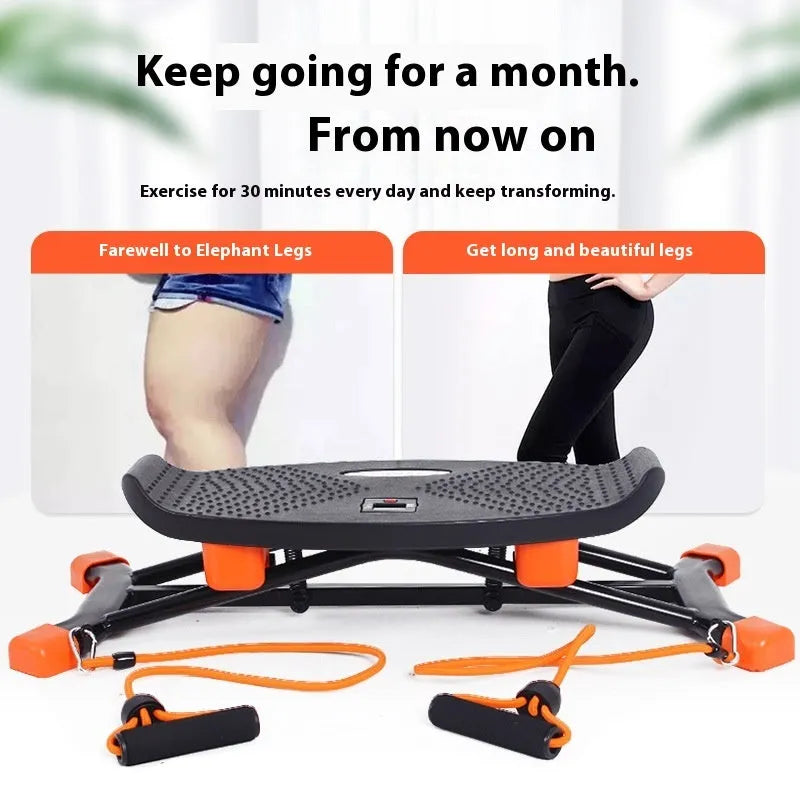 Black mini fitness skiing machine JS101A model with elastic hand straps for indoor exercise