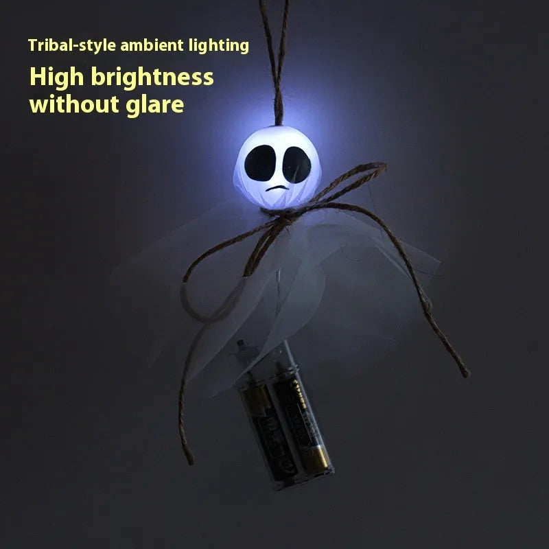Halloween ghost-themed LED string lights with colourful beads and a battery box for cord-free decoration.