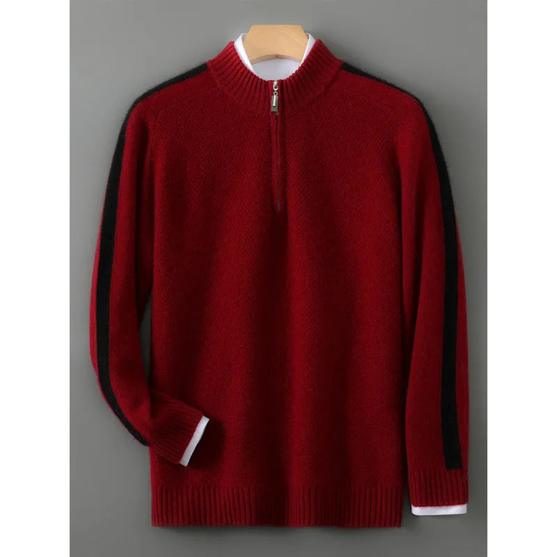 Half zip round neck wool sweater in slim fit for plus size available in four colours