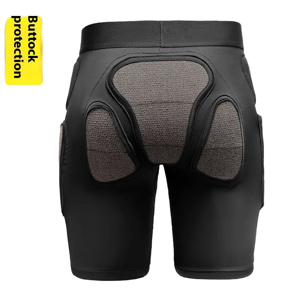 X-ray diffraction skiing protective gear set showing hip pads and knee pads for multi-sport safety.