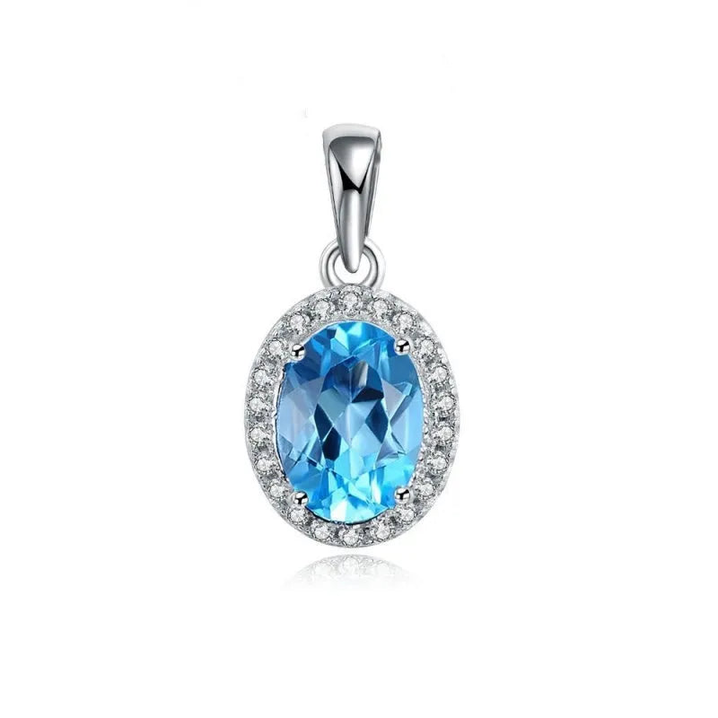 925 sterling silver blue topaz geometric jewellery set with earrings, ring, necklace, and pendant