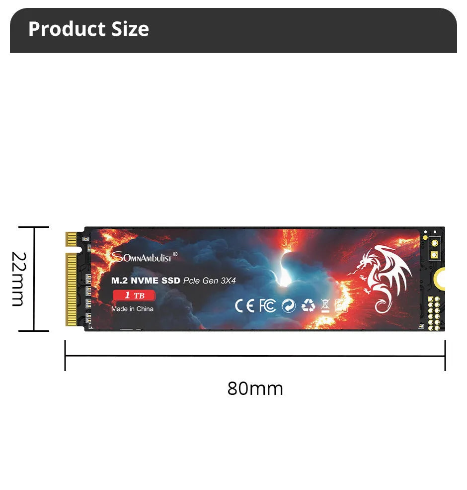 M.2 SATA III 2.5-inch solid state drive for desktop computers showing 80mm by 22mm dimensions.