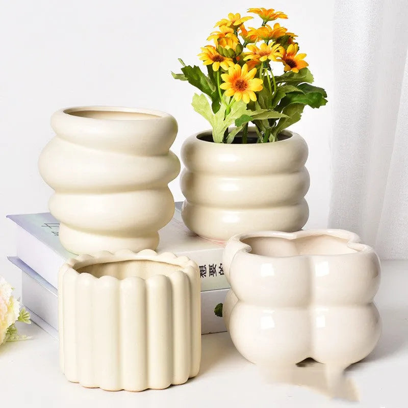 Roman column matte yellow ceramic flowerpot with decorative finish for indoor and outdoor plants