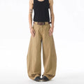Men's brown loose fit straight leg jeans with cardigan button opening and micro elastic denim fabric