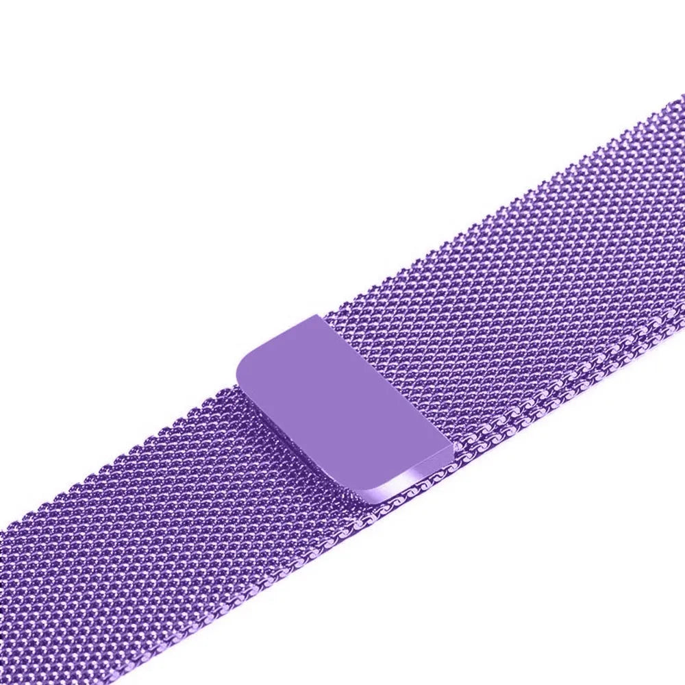 Stainless steel watch replacement strap in silver on a grey background showing adjustable links and buckle.