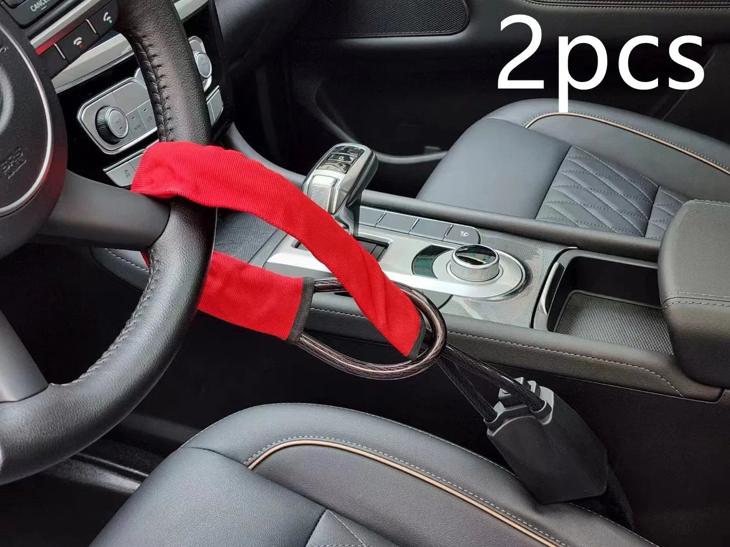 Iron car steering wheel lock with wire rope for General Motors vehicles in red colour