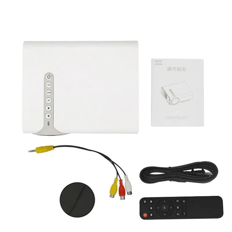 YG530 mini mobile phone projector in black or white projecting a large wireless screen image up to 138 inches