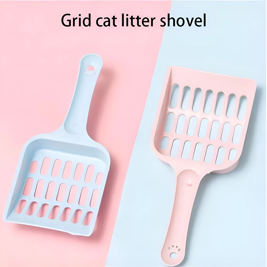 Blue plastic cat litter scoop with 20cm long handle for pet hygiene cleaning
