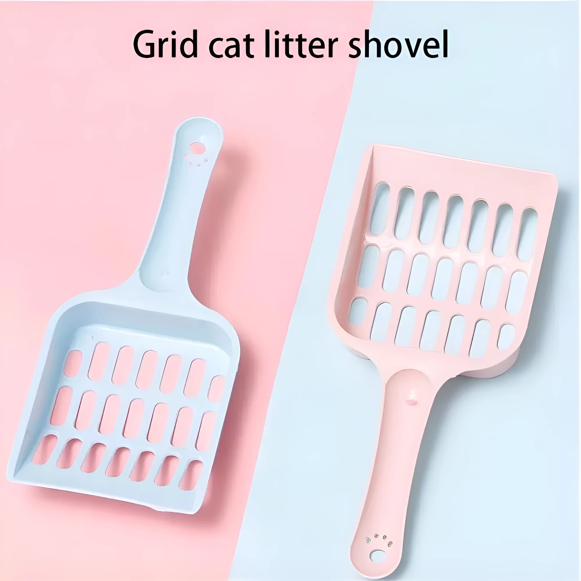 Blue plastic cat litter scoop with 20cm long handle for pet hygiene cleaning