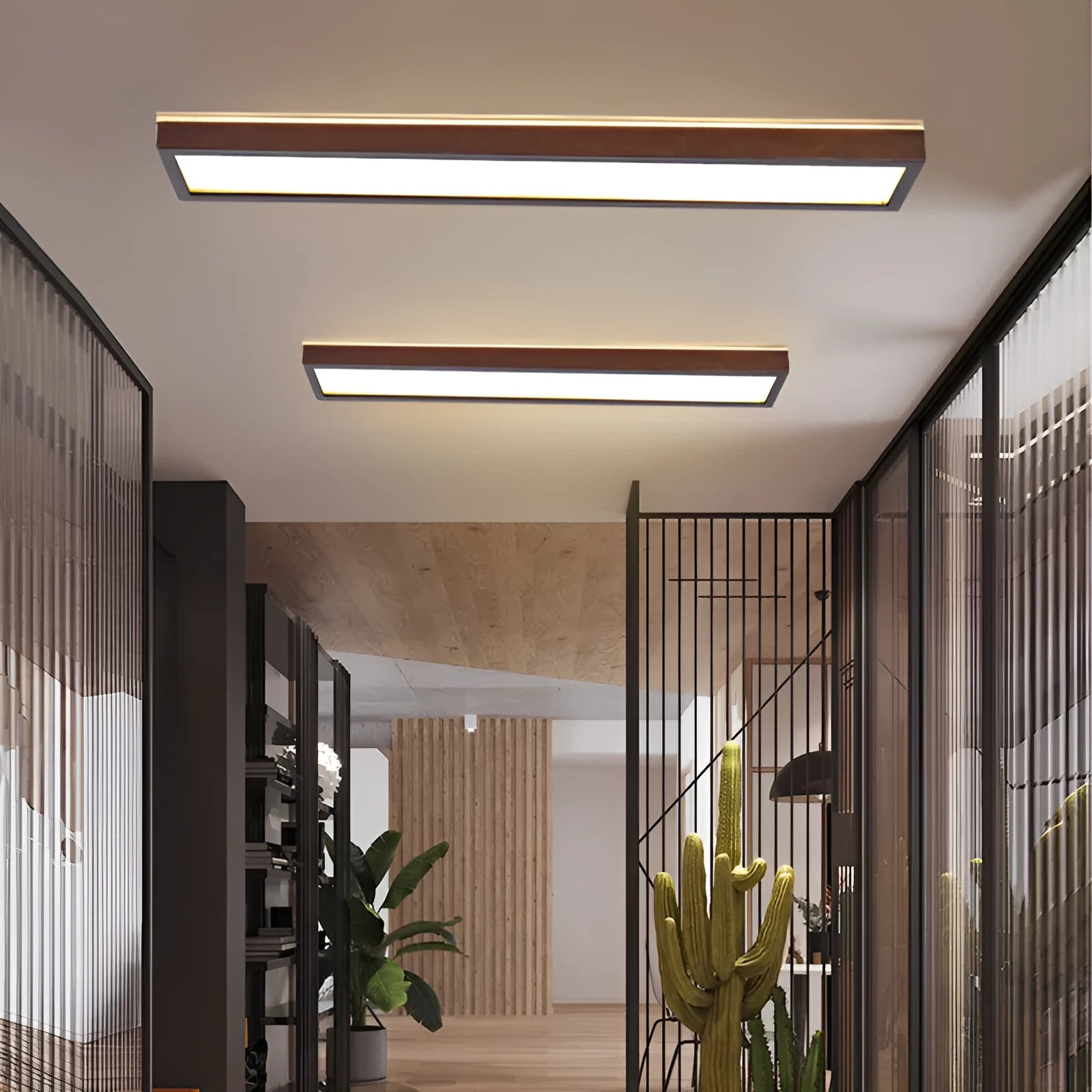 Solid wood long ceiling lamp in new Chinese style for balcony lighting with multiple length options