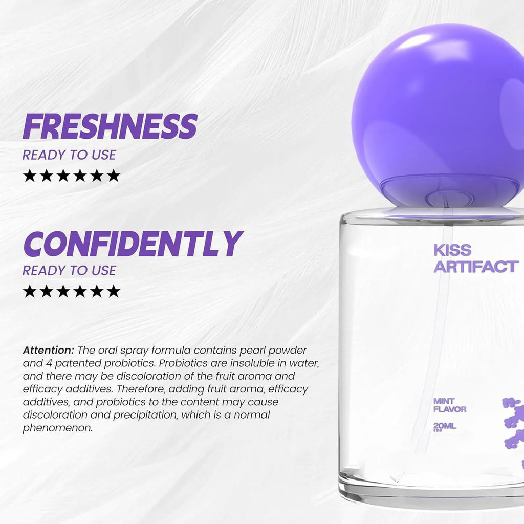 Portable 20ml bottle of probiotic oral hydration spray on a plain background