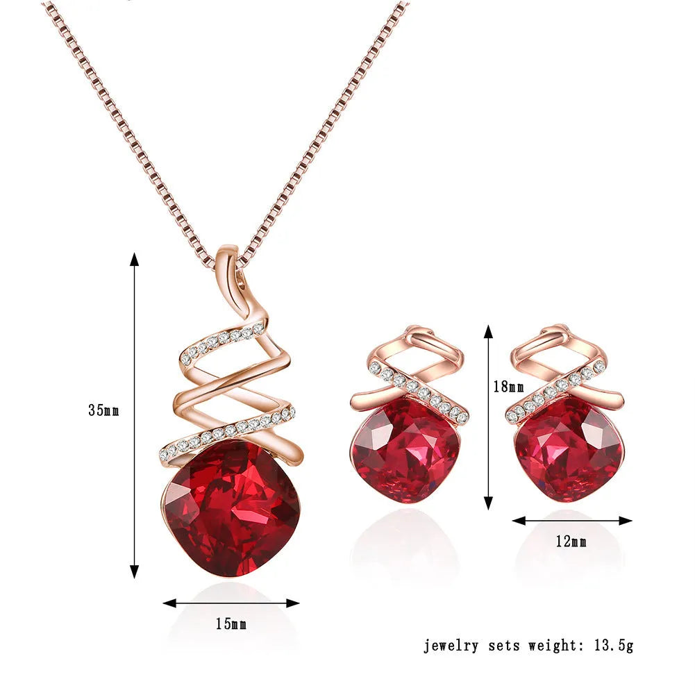 Alloy bridal jewellery set showing water wave chain necklace and matching earrings with diamond processing