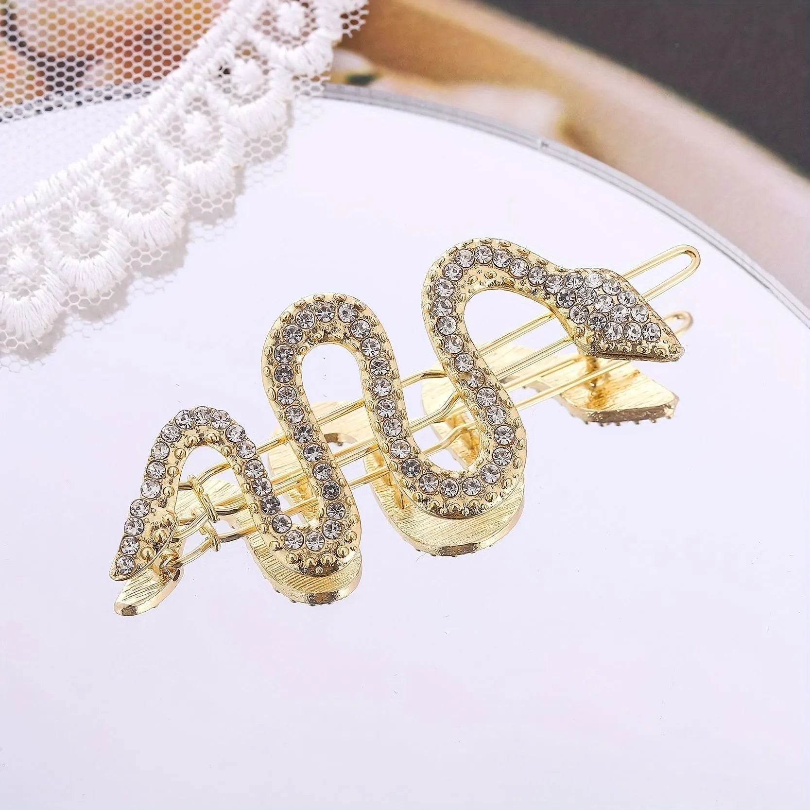 Korean vintage snake barrette hair clip with rhinestone electroplating in gold or silver colour option