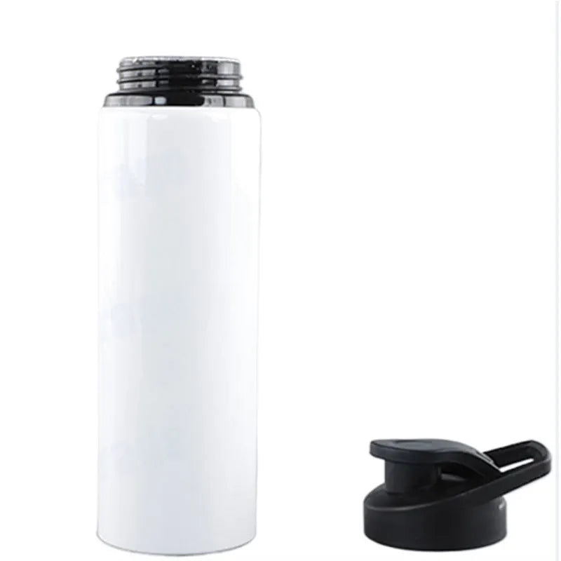 White aluminium sports water bottle for cycling in 600ml and 750ml sizes.
