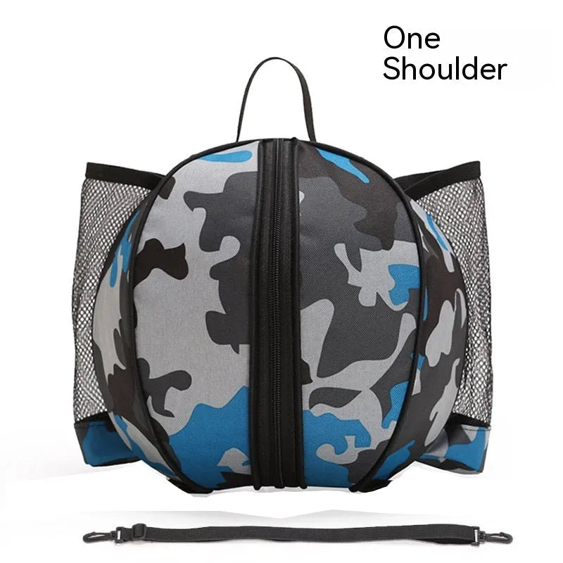 Oxford cloth basketball bag with 9L capacity in black or camouflage featuring one-shoulder and two-shoulder straps