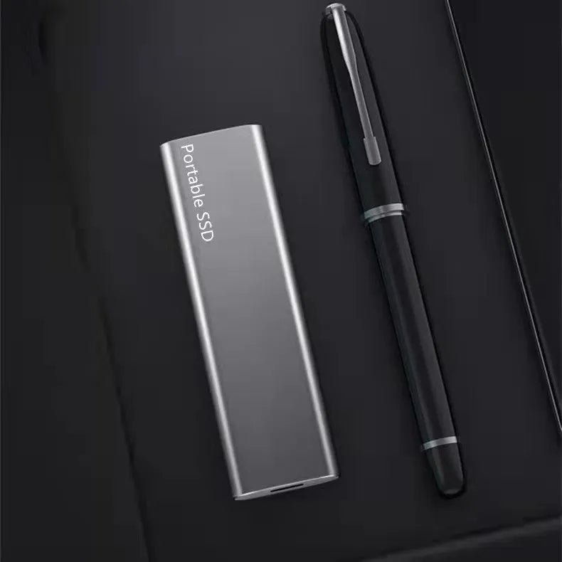 Mobile SSD expansion hard drive with metal casing in ultra-thin design showing capacity options