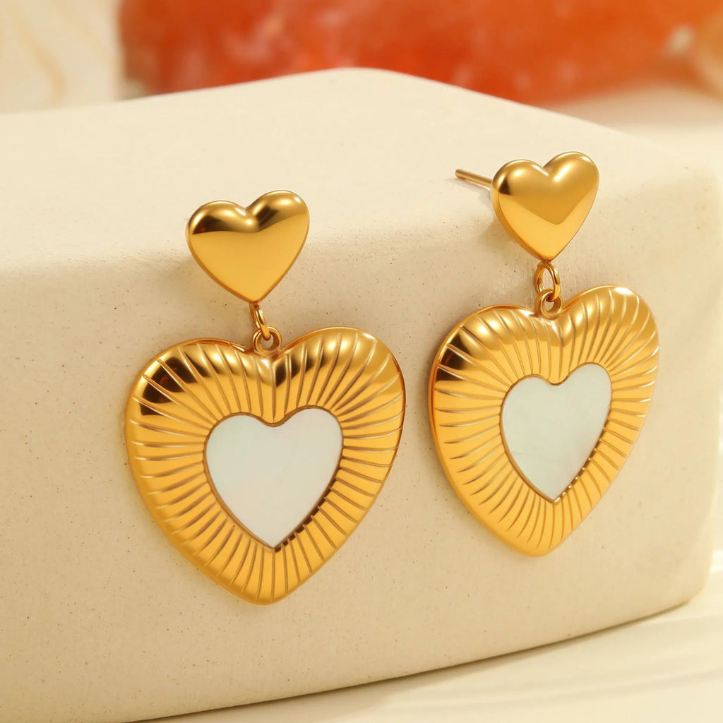 Gold electroplated stainless steel heart fritillary earrings with romantic design for women