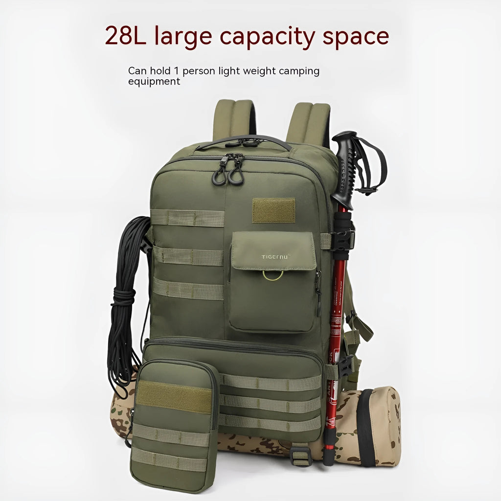 Army Green 17 inch tactical backpack with straps and compartments.