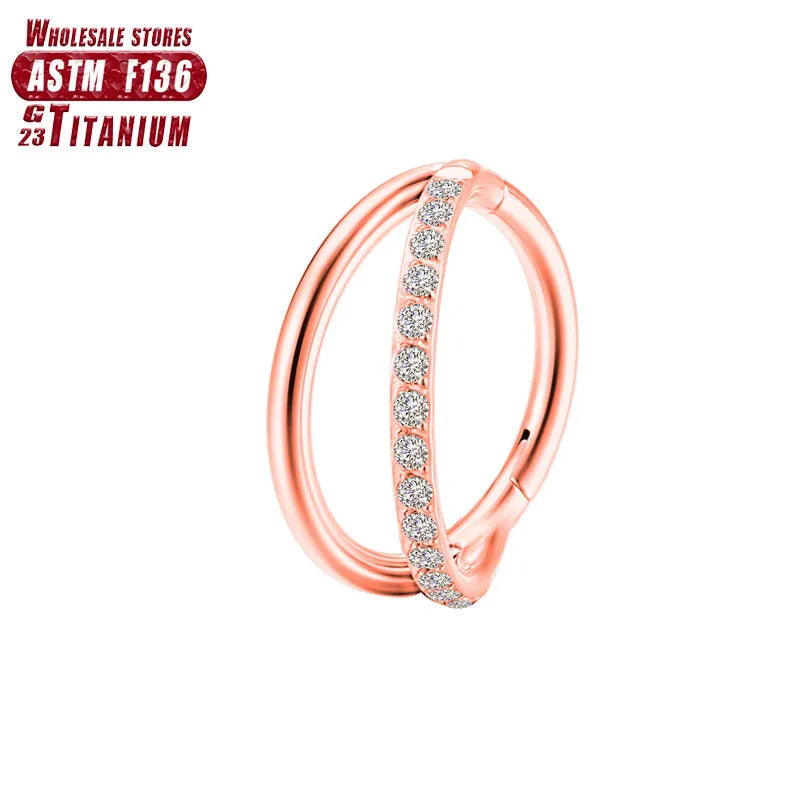 Titanium alloy fork nose ring for body piercing in silver colour on a grey background.