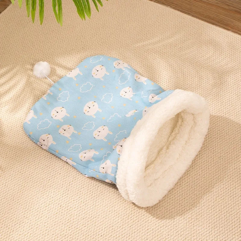 Flannel cat sleeping bag nest bed with print design, dimensions 50cm by 40cm