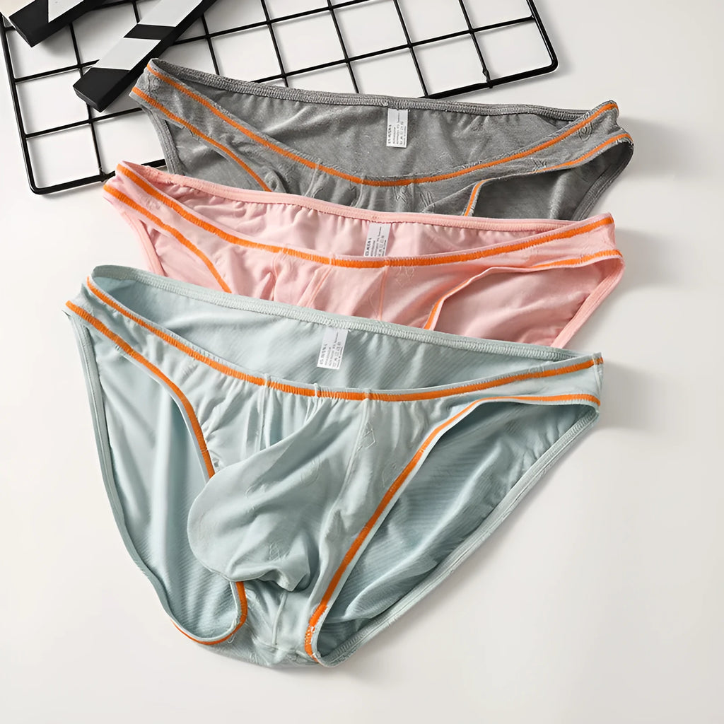 Men's modal butt-lift underwear in dark gray, pink, yellow green, blue, and sky blue colours.