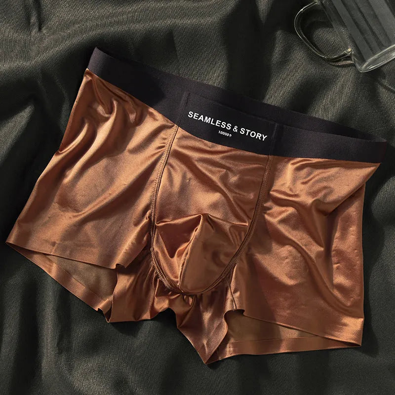 Men's mid waist ice silk underwear in solid colours showing traceless design