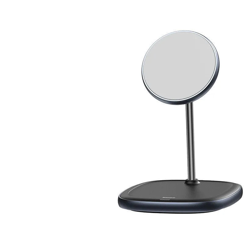 Swan Magnetic Desktop Stand Wireless Charger for Apple iPhone 12 in black colour on a desk
