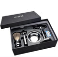 CSB men's shaving set with badger brush, safety razor, chrome stand, zinc bowl, and blades